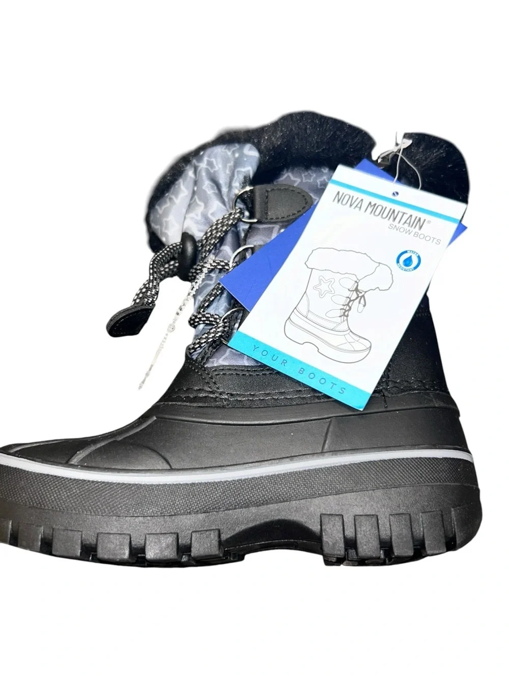 Nova Mountain Light Up Winter Snow Kids  Boots Size 10 NWT Grey Star Faux Fur